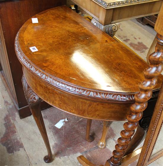 Walnut demi lune card table(-)